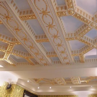 Architectural Gilding Gold Leaf Coffered Ceiling Living Room NYC 1