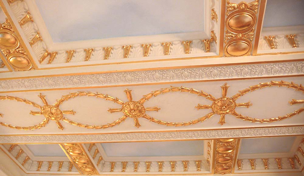 Architectural Gilding Gold Leaf Coffered Ceiling Living Room NYC 3
