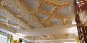 Architectural Gilding Gold Leaf Coffered Ceiling Living Room NYC 4
