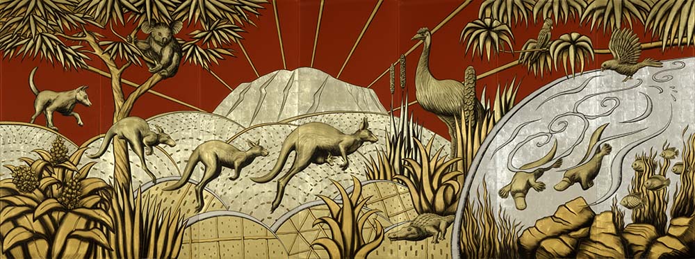 Eglomise Cunard Queen Mary 2 Murals Reverse Painting Glass 7