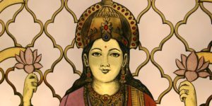 Eglomise Reverse Gilding Gold Leaf Hindu Goddesses Saraswati Lakshmi Glass Door San Francisco Ca 2