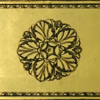 Eglomise Reverse Gilding Gold Leaf Rosettes Glass Coffered Library Ceiling 2