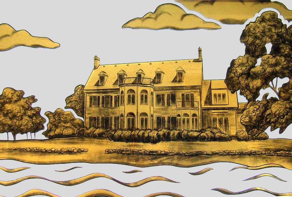 Eglomise Reverse Gilding Gold Leaf Seaside Landscape Foyer Transom 2