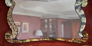 Eglomise Reverse Gilding White Gold Leaf Himalayan Inspired Design Glass Antiqued Mirror Donald Shelley Rubin 1