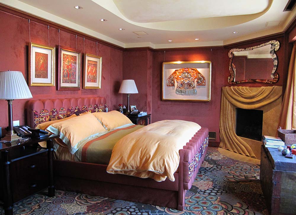 Eglomise Reverse Gilding White Gold Leaf Himalayan Inspired Design Glass Antiqued Mirror Donald Shelley Rubin 3