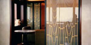 Glass Carved Art Deco Inspired Gold Leaf Gilding Media Room Doors 1