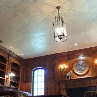 Christianson Lee Studios Library ceiling mural featuring antique map