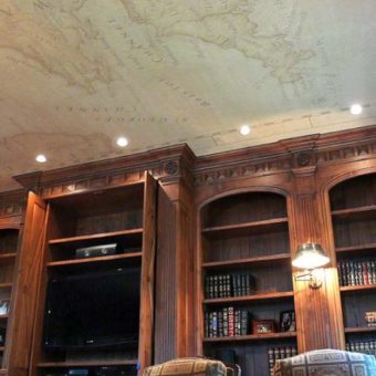 Christianson Lee Studios Library ceiling mural featuring antique map