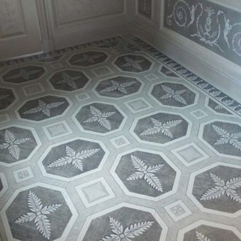 Painted Floor Pavlovsk Inspired Octagon Square Powder Room 1
