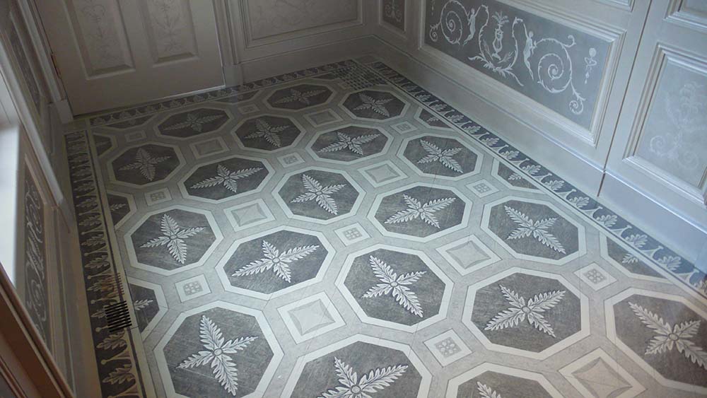 Painted Floor Pavlovsk Inspired Octagon Square Powder Room 1