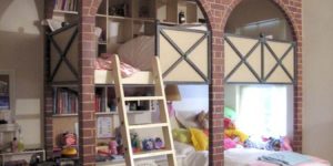 Christianson Lee Studios Child's Bedroom loft painted faux brick and oxidized brass finish