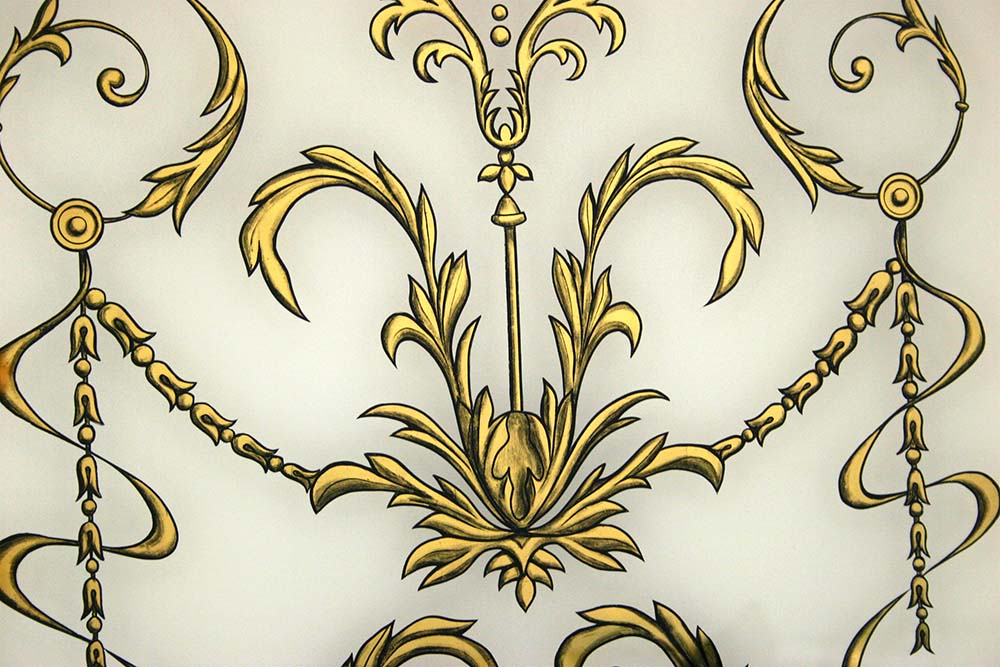 Eglomise Reverse Gilding Gold Leaf Translucent Glass Foyer Door 4