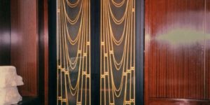 Christianson Lee Studios carved and gilded glass Media Room doors