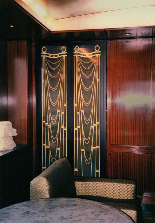 Christianson Lee Studios carved and gilded glass Media Room doors