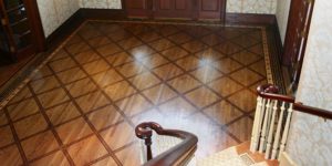 Painted Floor Faux Inlaid Mahogany Checkerboard Greek Key Foyer Entry 3