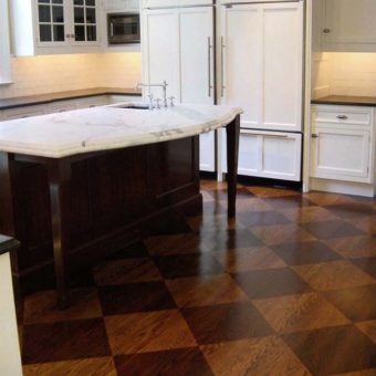 Christianson Lee Studios painted faux mahogany checkerboard Kitchen floor
