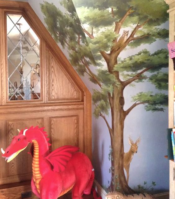 Child's Playroom wall mural with trees and animals