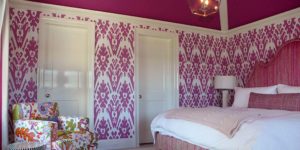 Painted Finishes Magenta Ikat Stencil Bedroom Walls Amanda Nisbet Southampton 2