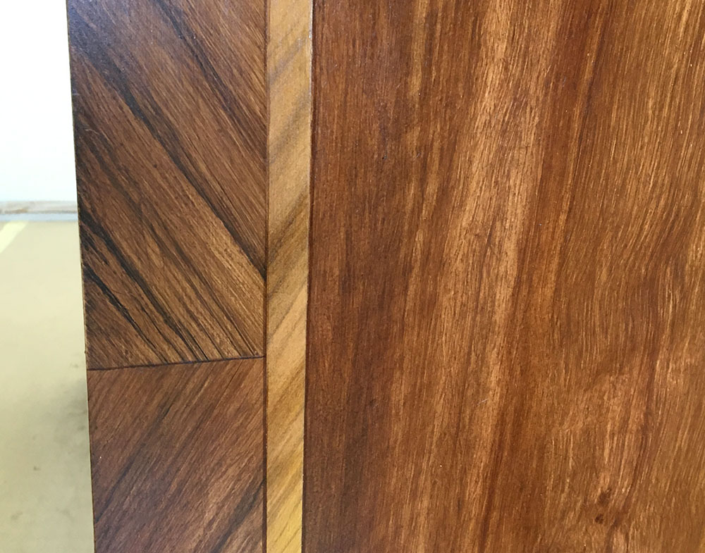 Detail, woodgrained marquetry console