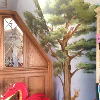 murals child playroom wall ceiling mural trompe loeil faux stone trellis painted castle playhouse 7
