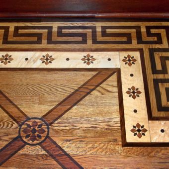painted floor faux inlaid mahogany checkerboard greek key foyer entry 2