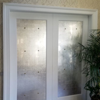 verre eglomise antiqued silver leaf foyer doors 1